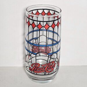 Vintage Pepsi Cola Glasses 1970's Tiffany Style Stained Glass Cathedral Design